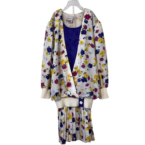 Vintage Anthony Sicari Floral Jacquard Top And Skirt 2 Piece Matching Set Sz 10 - Picture 3 of 12